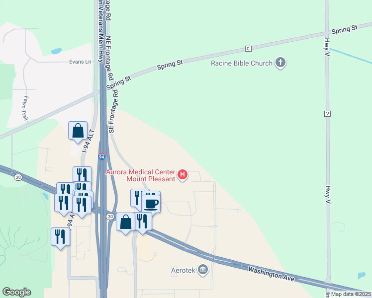 map of restaurants, bars, coffee shops, grocery stores, and more near 13216 Washington Avenue in Sturtevant