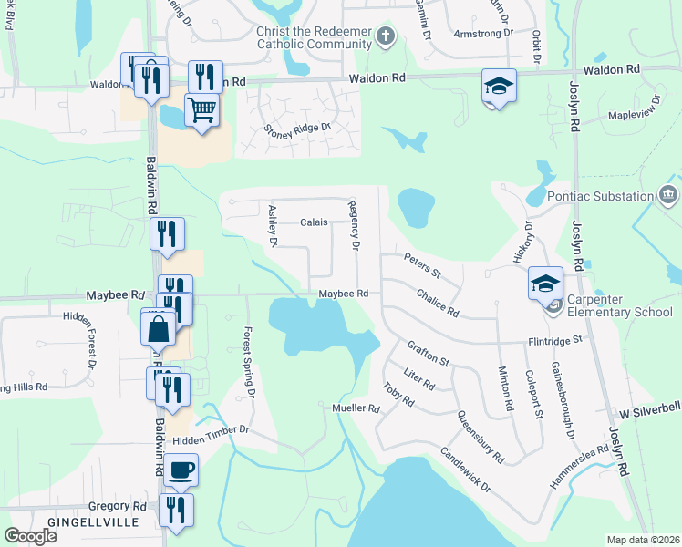 map of restaurants, bars, coffee shops, grocery stores, and more near 3407 Blasser Drive in Orion charter Township