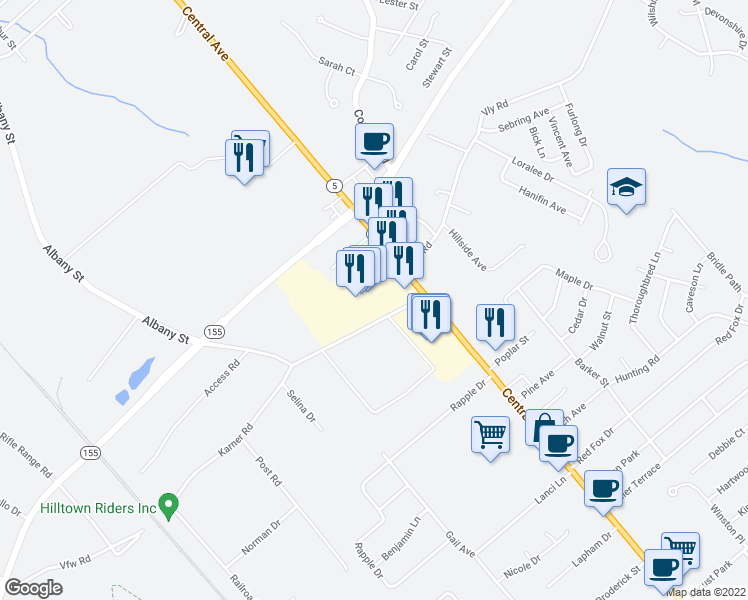 map of restaurants, bars, coffee shops, grocery stores, and more near 1814 Central Avenue in Albany