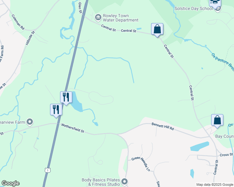 map of restaurants, bars, coffee shops, grocery stores, and more near in Rowley