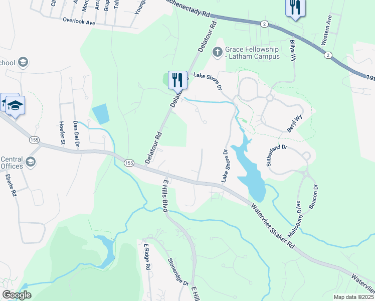 map of restaurants, bars, coffee shops, grocery stores, and more near 48 Delatour Road in Watervliet