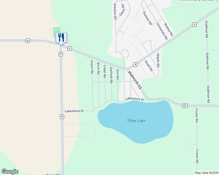 map of restaurants, bars, coffee shops, grocery stores, and more near N6591 Daffodil Road in Elkhorn