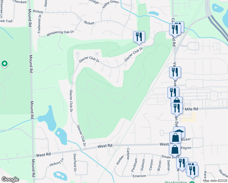 map of restaurants, bars, coffee shops, grocery stores, and more near 59603 Glacier Ridge South in Washington