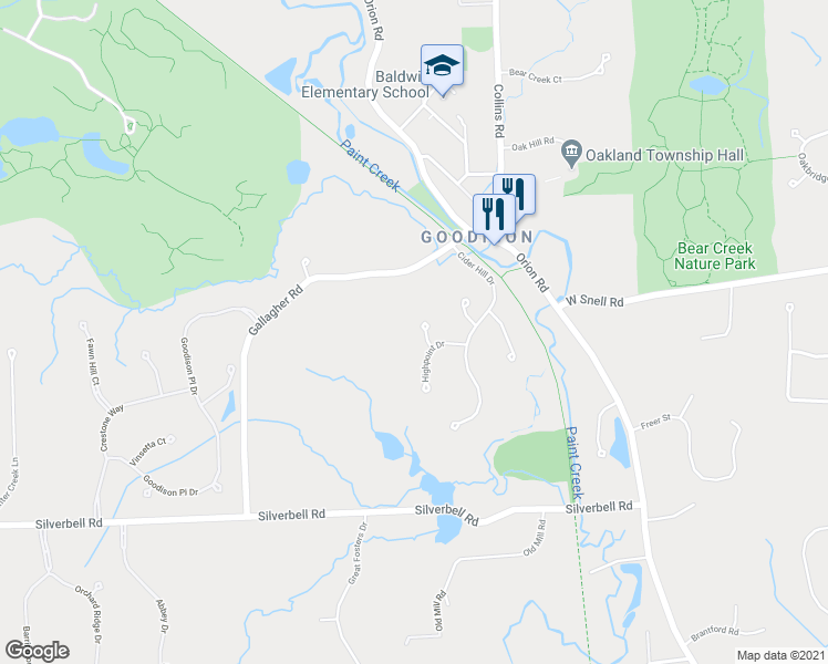 map of restaurants, bars, coffee shops, grocery stores, and more near 1476 Highpoint Court in Rochester