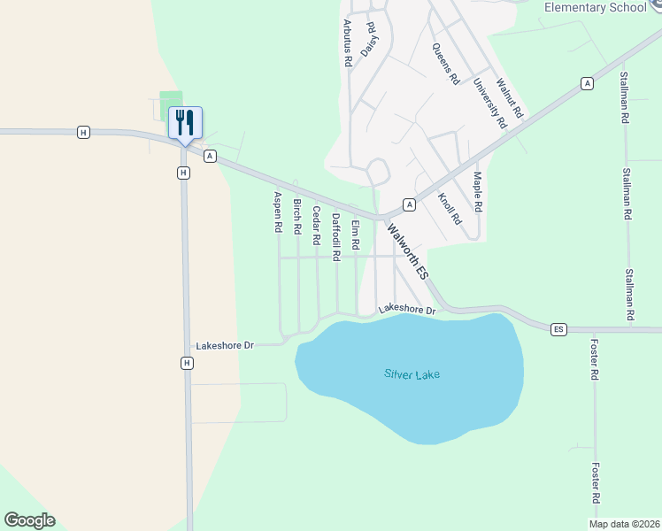 map of restaurants, bars, coffee shops, grocery stores, and more near N6591 Daffodil Road in Elkhorn