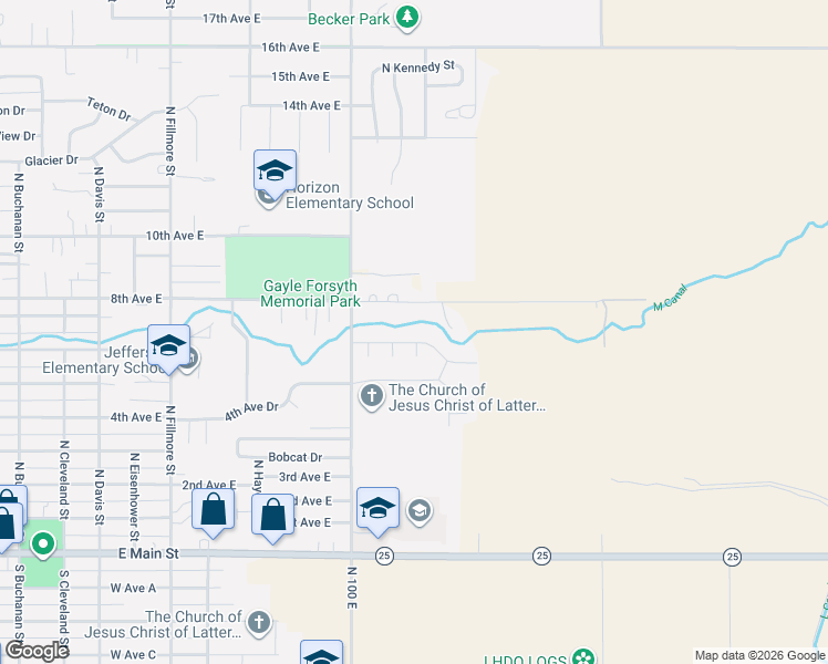 map of restaurants, bars, coffee shops, grocery stores, and more near 1208 5th Avenue East in Jerome