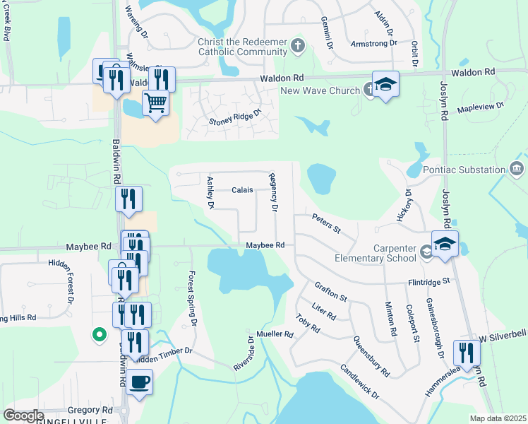map of restaurants, bars, coffee shops, grocery stores, and more near 3363 Blasser Drive in Orion Township