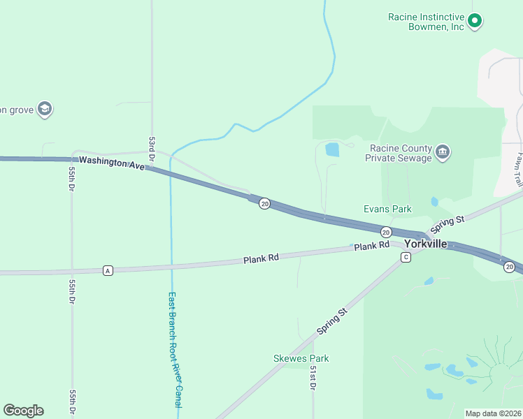 map of restaurants, bars, coffee shops, grocery stores, and more near 15125 Wisconsin 20 in Union Grove