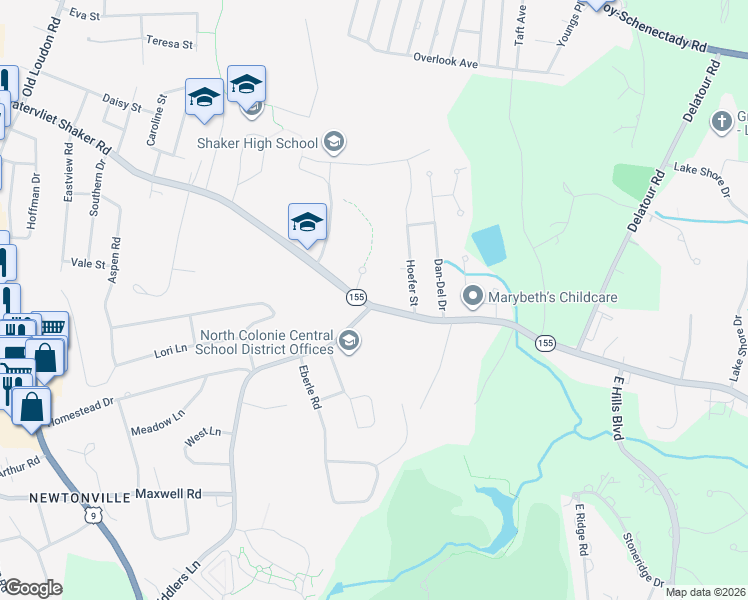 map of restaurants, bars, coffee shops, grocery stores, and more near 429 Watervliet Shaker Road in Latham