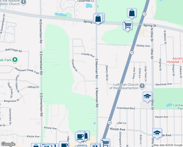 map of restaurants, bars, coffee shops, grocery stores, and more near 236 South Newman Road in Mount Pleasant