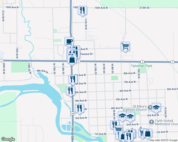 map of restaurants, bars, coffee shops, grocery stores, and more near 805 North 11th Street in Humboldt
