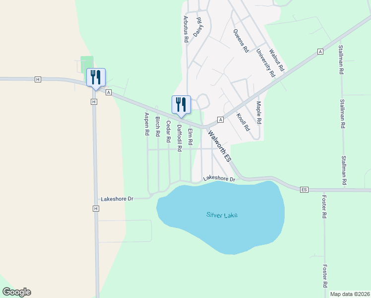 map of restaurants, bars, coffee shops, grocery stores, and more near Park Drive in Walworth County