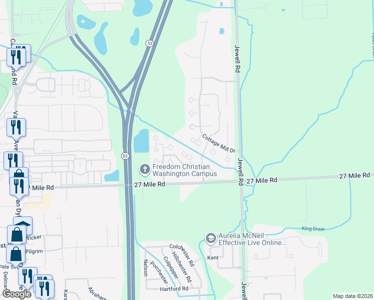 map of restaurants, bars, coffee shops, grocery stores, and more near 59333 Royal Oak Court in Washington