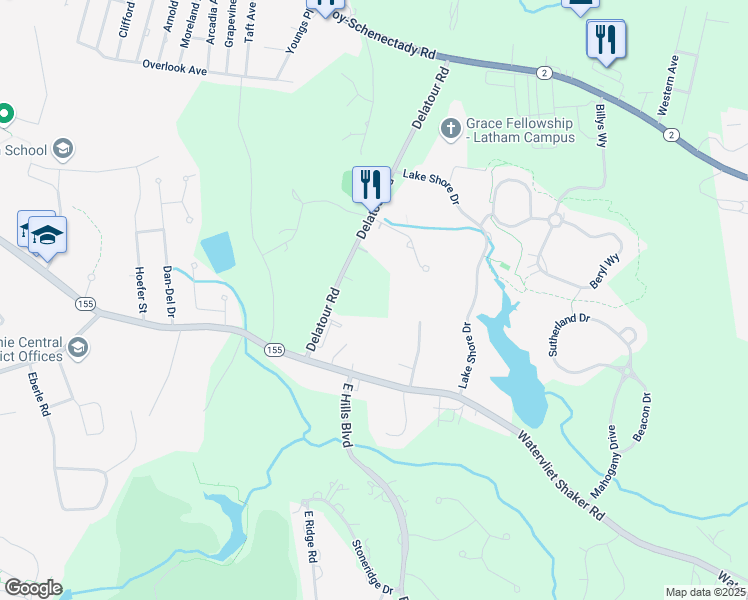 map of restaurants, bars, coffee shops, grocery stores, and more near 48 Delatour Road in Watervliet