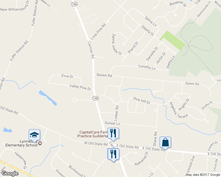 map of restaurants, bars, coffee shops, grocery stores, and more near 613 Via Ponderosa in Schenectady