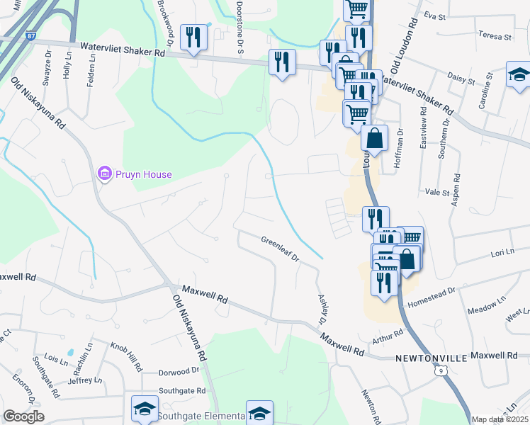 map of restaurants, bars, coffee shops, grocery stores, and more near 8 Fireside Ln in Latham