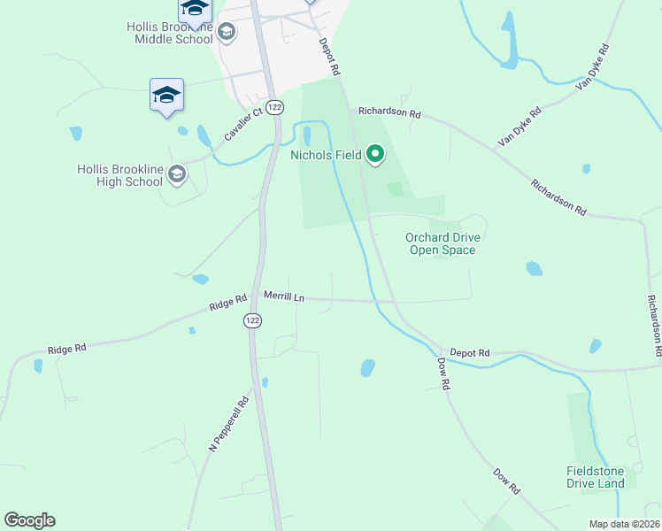 map of restaurants, bars, coffee shops, grocery stores, and more near 16 Merrill Lane in Hollis