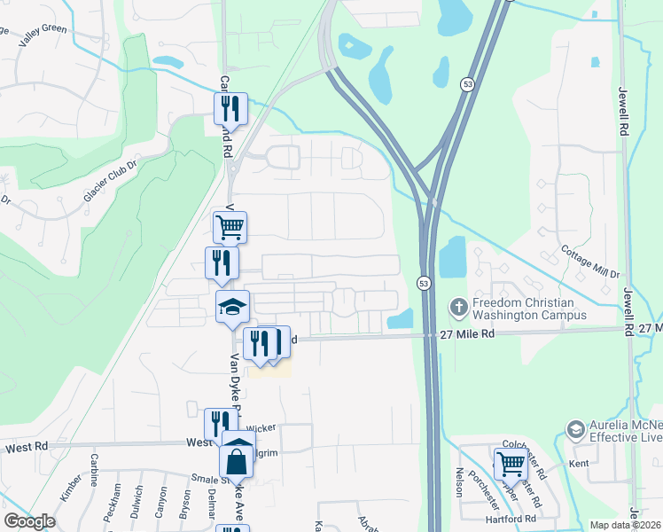 map of restaurants, bars, coffee shops, grocery stores, and more near 59314 Van Dyke Avenue in Washington