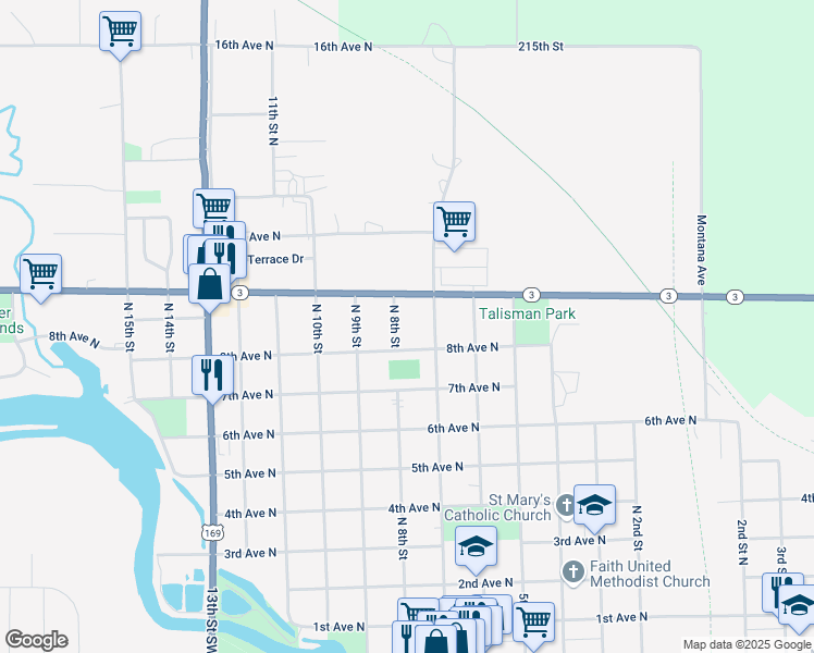 map of restaurants, bars, coffee shops, grocery stores, and more near 801-999 North 8th Street in Humboldt