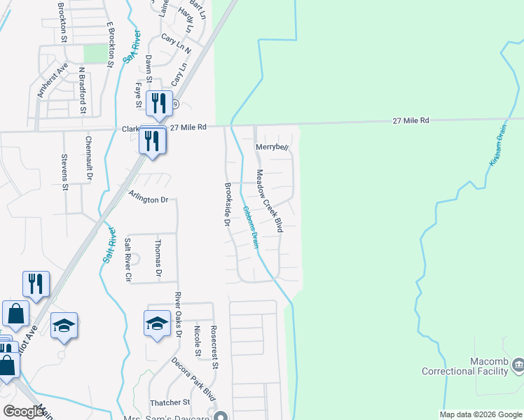 map of restaurants, bars, coffee shops, grocery stores, and more near 33130 27 Mile Road in New Haven