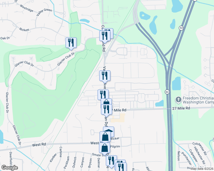map of restaurants, bars, coffee shops, grocery stores, and more near 59314 Van Dyke Avenue in Washington