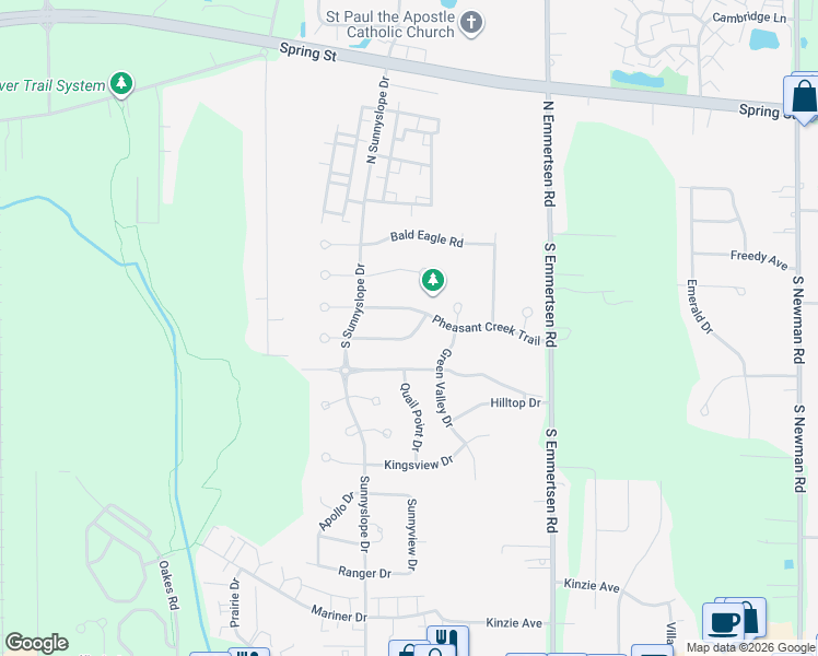map of restaurants, bars, coffee shops, grocery stores, and more near 6323 Ptarmigan Road in Racine