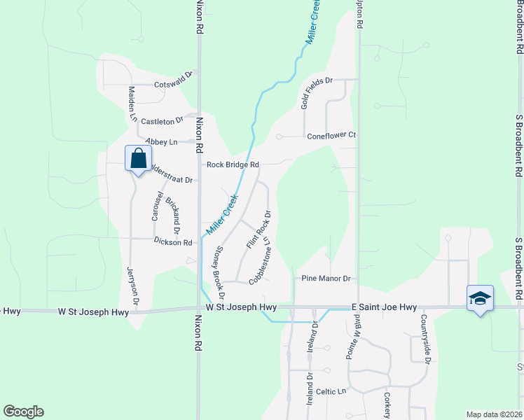 map of restaurants, bars, coffee shops, grocery stores, and more near 11257 Flint Rock Drive in Grand Ledge
