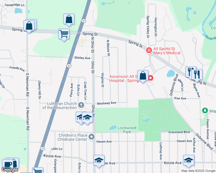 map of restaurants, bars, coffee shops, grocery stores, and more near 134 Illinois Street in Racine