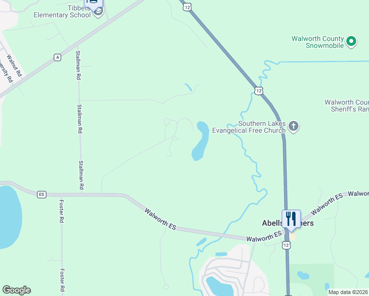 map of restaurants, bars, coffee shops, grocery stores, and more near W5244 County Road ES in Elkhorn