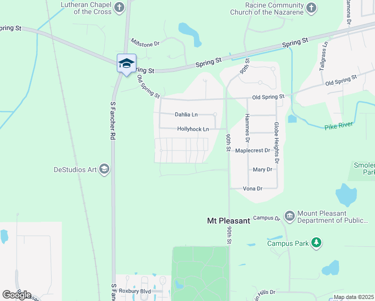 map of restaurants, bars, coffee shops, grocery stores, and more near Hollyhock Lane in Racine