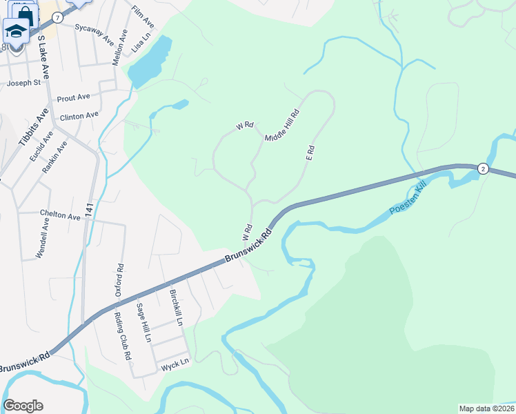 map of restaurants, bars, coffee shops, grocery stores, and more near 12 West Road in Troy