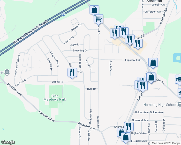 map of restaurants, bars, coffee shops, grocery stores, and more near 2 Paxton Court in Hamburg
