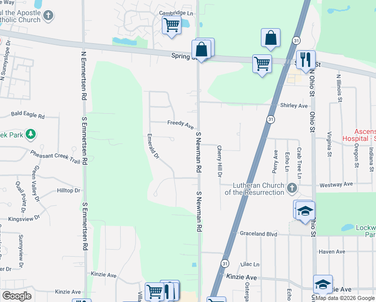 map of restaurants, bars, coffee shops, grocery stores, and more near 236 South Newman Road in Mount Pleasant