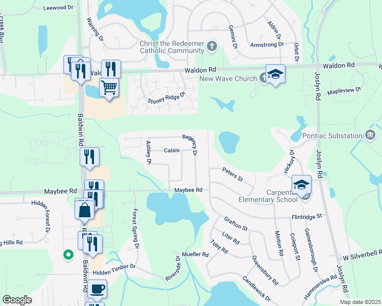 map of restaurants, bars, coffee shops, grocery stores, and more near 3363 Blasser Drive in Orion charter Township