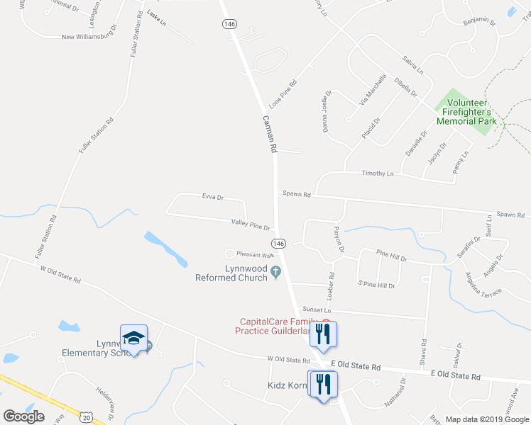 map of restaurants, bars, coffee shops, grocery stores, and more near 3656 Carman Road in Schenectady