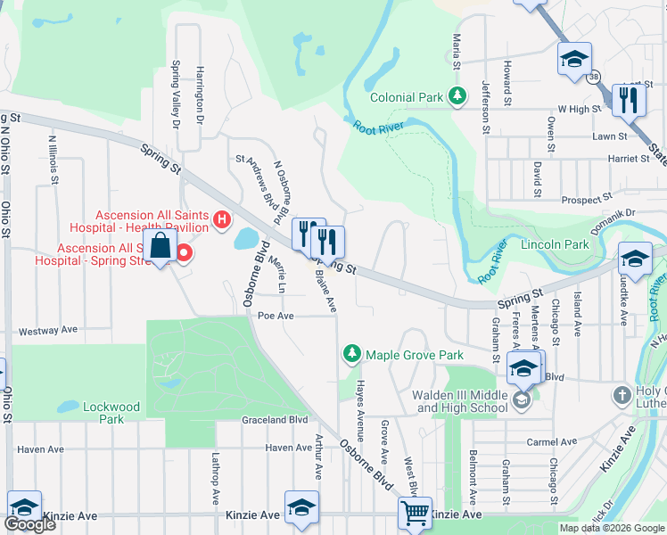 map of restaurants, bars, coffee shops, grocery stores, and more near 1137 Valley View Drive in Mount Pleasant