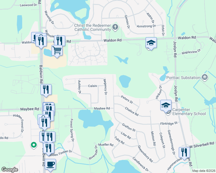 map of restaurants, bars, coffee shops, grocery stores, and more near 3255 Regency Drive in Orion charter Township