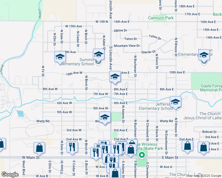 map of restaurants, bars, coffee shops, grocery stores, and more near North Lincoln Avenue in Jerome