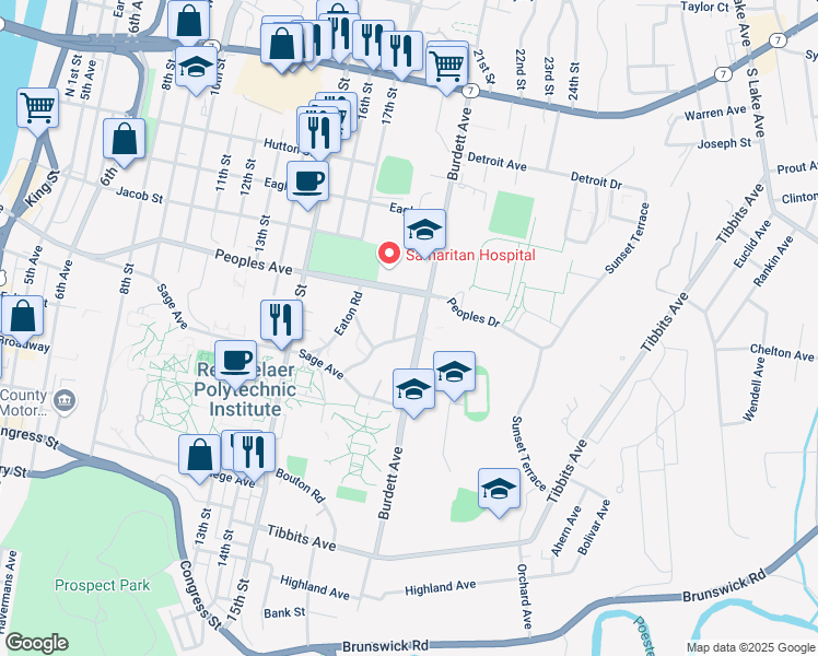 map of restaurants, bars, coffee shops, grocery stores, and more near 10 Tom Phelan Place in Troy