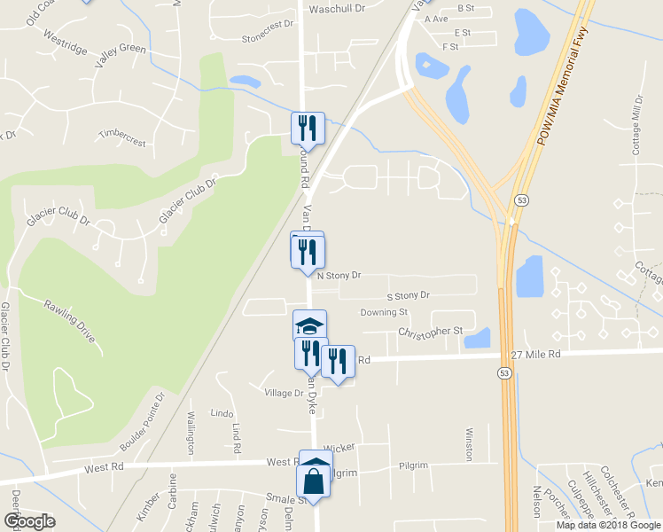 map of restaurants, bars, coffee shops, grocery stores, and more near 59476 Van Dyke in Washington