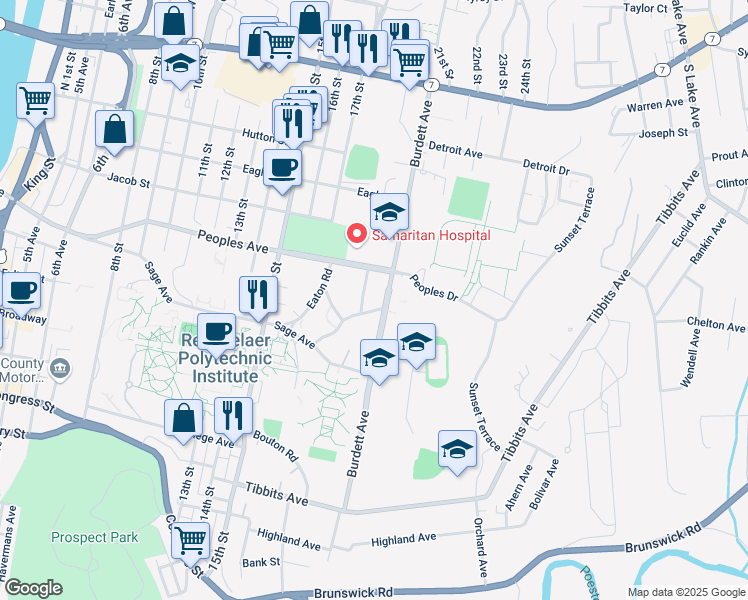 map of restaurants, bars, coffee shops, grocery stores, and more near 10 Tom Phelan Place in Troy