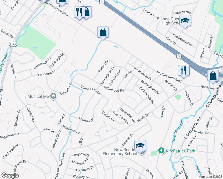 map of restaurants, bars, coffee shops, grocery stores, and more near 29 Glen Drive in Nashua