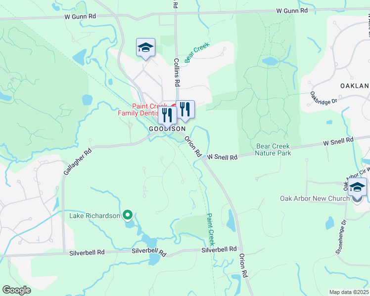 map of restaurants, bars, coffee shops, grocery stores, and more near 4542 Orion Road in Rochester