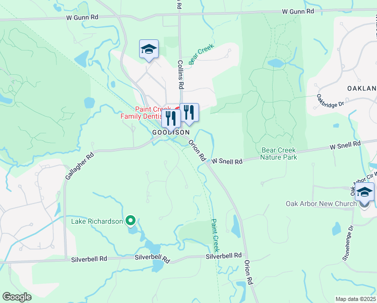 map of restaurants, bars, coffee shops, grocery stores, and more near 4542 Orion Road in Rochester