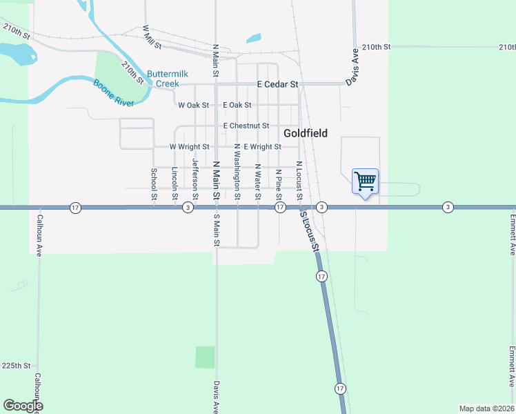 map of restaurants, bars, coffee shops, grocery stores, and more near 100 North Water Street in Goldfield