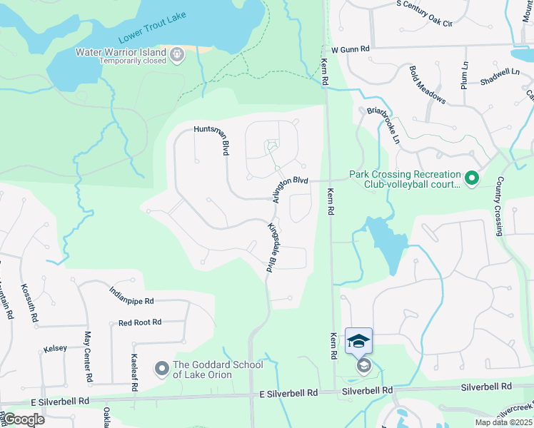 map of restaurants, bars, coffee shops, grocery stores, and more near 3123 Huntsman Boulevard in Orion charter Township
