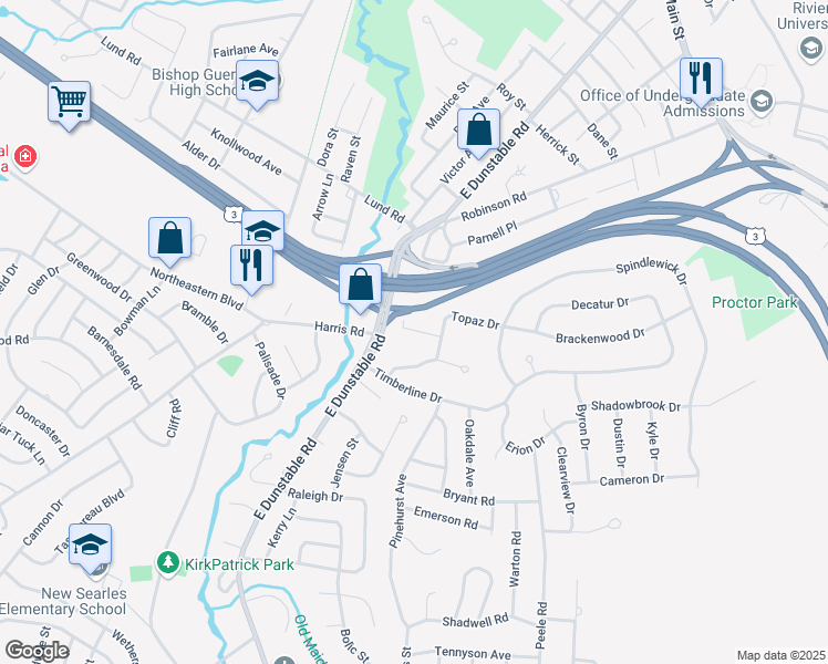 map of restaurants, bars, coffee shops, grocery stores, and more near 2 Old House Lane in Nashua
