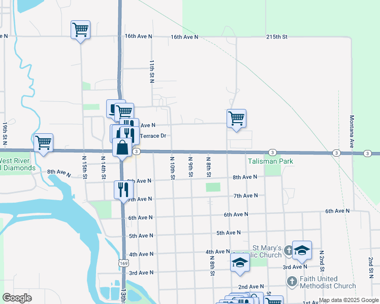 map of restaurants, bars, coffee shops, grocery stores, and more near 999 N 9th St in Humboldt
