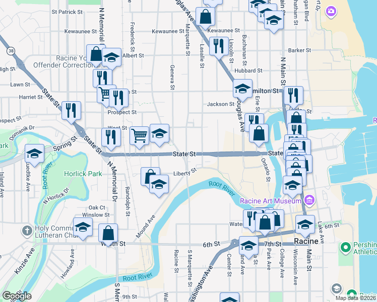 map of restaurants, bars, coffee shops, grocery stores, and more near 909 Doctor Martin Luther King Drive in Racine