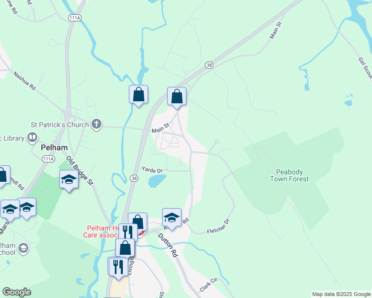 map of restaurants, bars, coffee shops, grocery stores, and more near 14 Atwood Road in Pelham